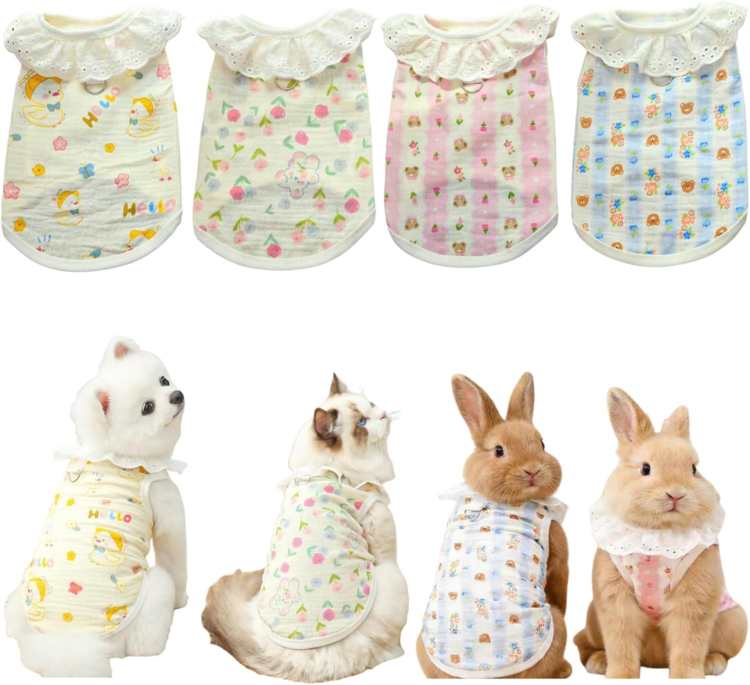 Rabbit Clothes - 4 Pack Cute Small Animal Vest Clothes for Guinea Pig Rabbit Chinchilla Ferret Kitten Chihuahua Kitten Puppy - Soft Breathable T-Shirt Pet Costume (X-Small)