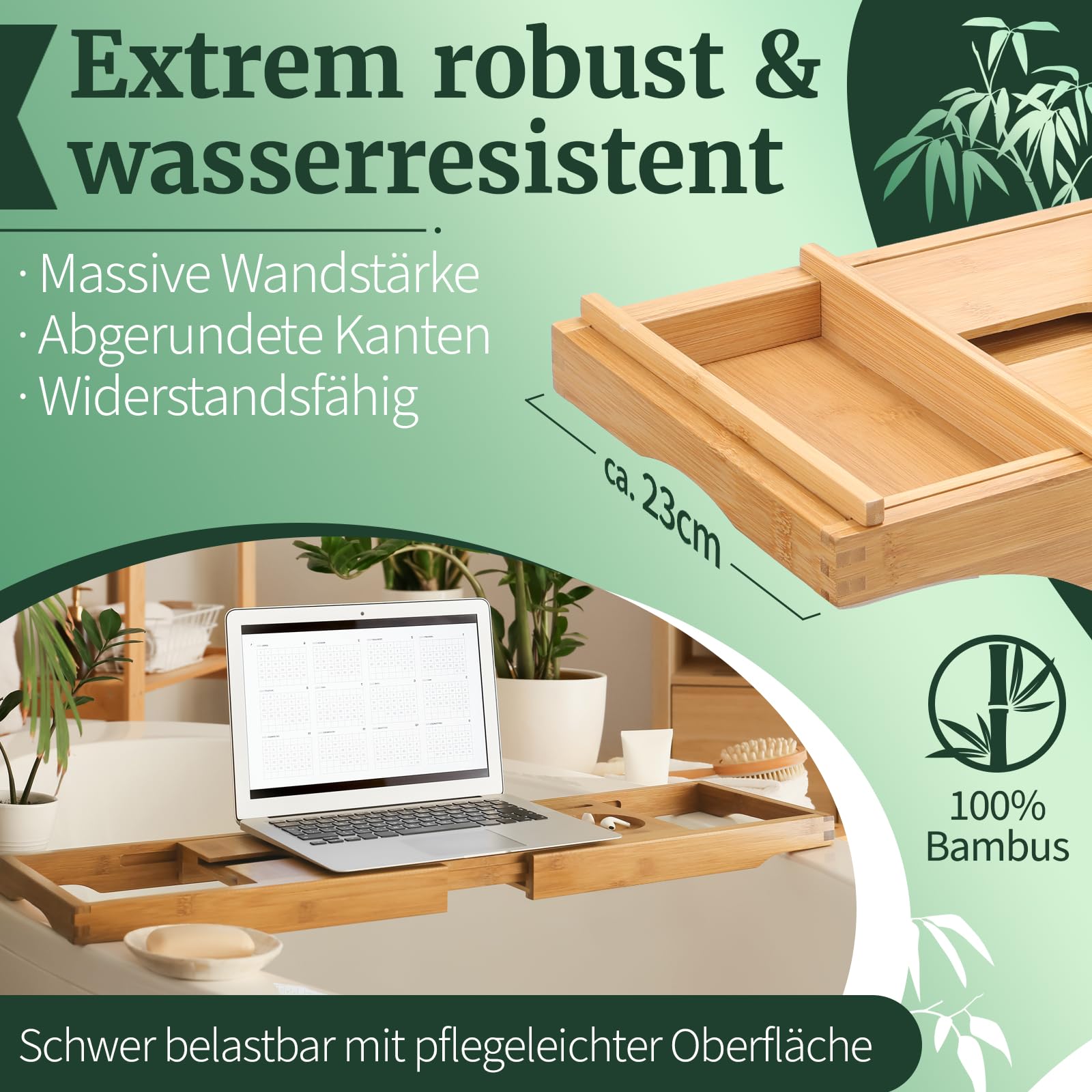 HEIMWERT Badewannenablage Badewannentablett Ablage Badewanne - Extragroß mit ausklappbarem Ständer - Badewannen Tablett Tisch und Frühstückstablett Zubehör aus Bambus (Natur)