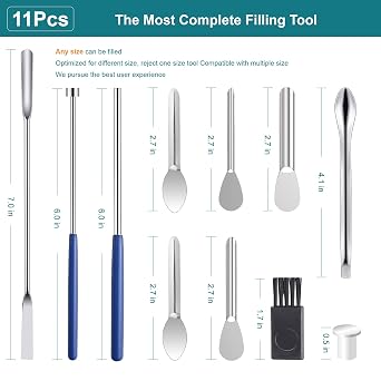 11Pcs Capsule Filling Machine Kit for Pill Filler All Sizes # 000 00 0 1 2 3 4 5- Micro lab Spoons Spatula Tool for Gel Capsules Empty Quickly Fill Tray with Herb Powder Tamper Tools