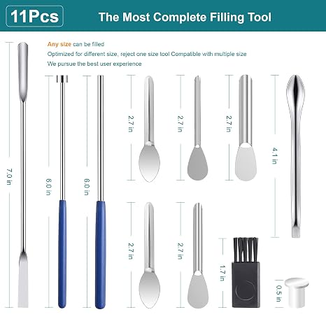 11Pcs Capsule Filling Machine Kit for Pill Filler All Sizes # 000 00 0 1 2 3 4 5- Micro lab Spoons Spatula Tool for Gel Capsules Empty Quickly Fill Tray with Herb Powder Tamper Tools
