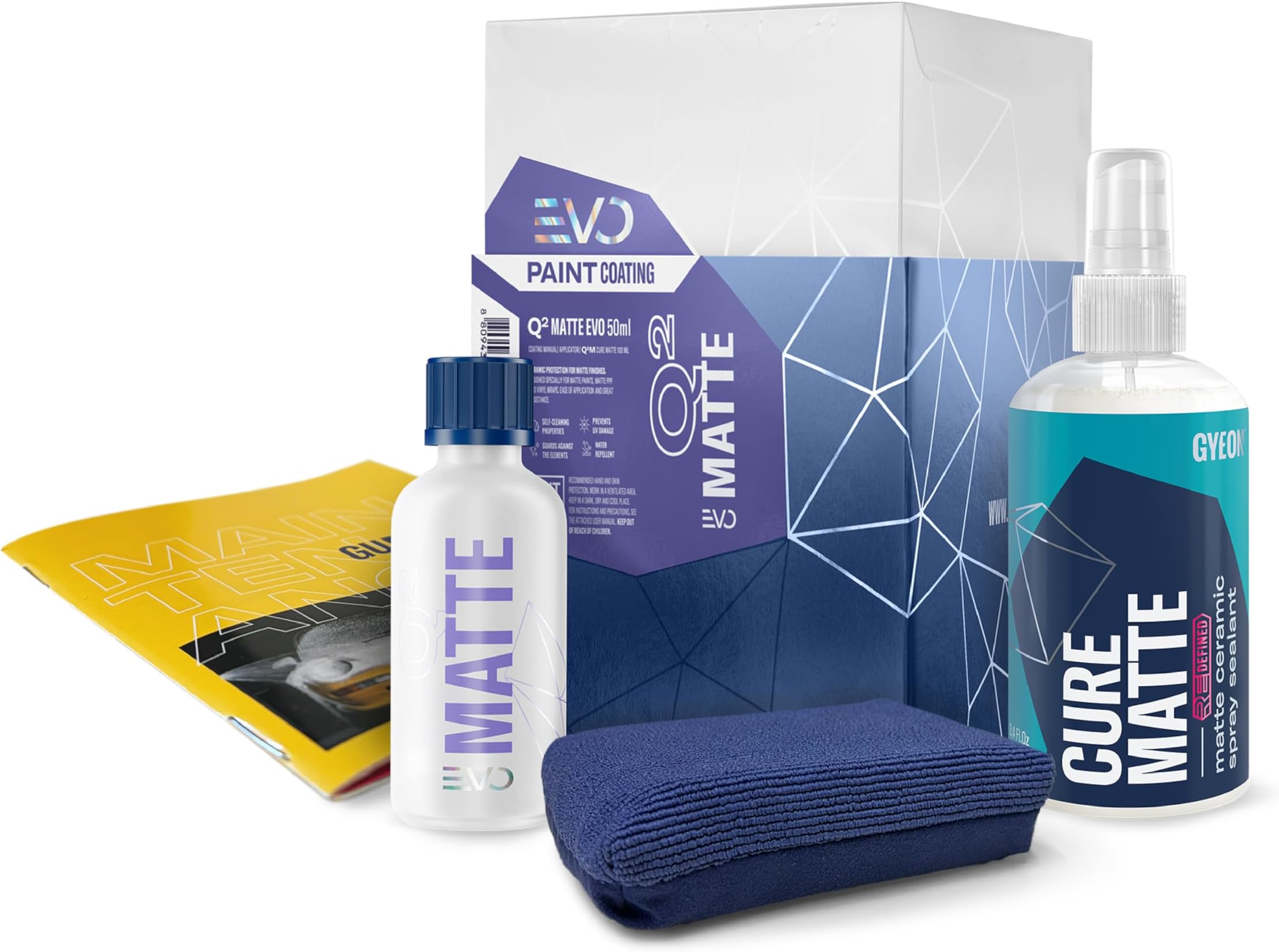 Q² Matte EVO - SiO₂-Based Ceramic Coating Car for Matte & Satin Finishes – Hydrophobic, Chemical Resistant & Self-Cleaning - Ideal for Paint, PPF & Vinyl Wraps - Car Cleaning Kit - 50ml