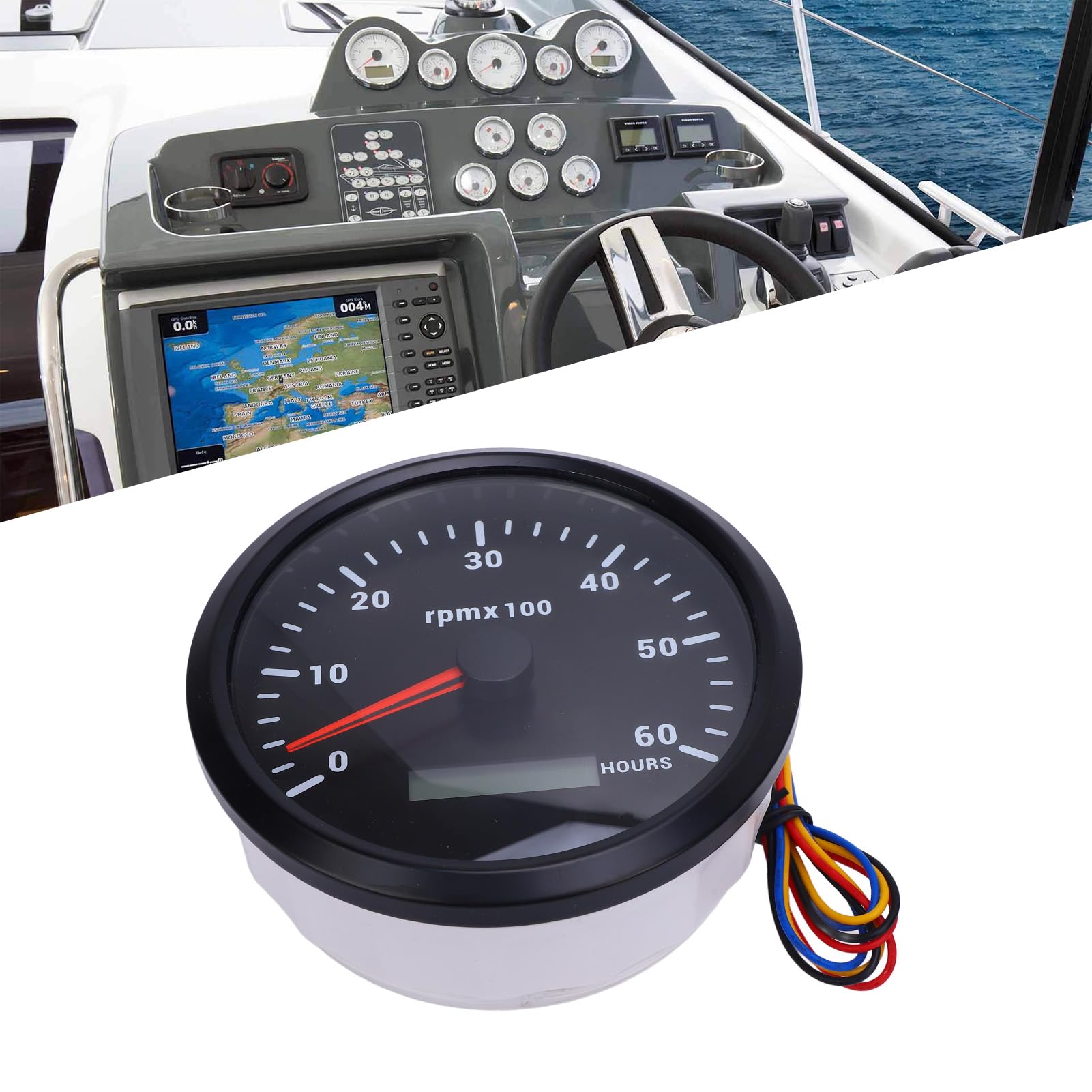 Tachimetro nautico 110mm 6000RPM con contatore ore retroilluminazione a 7 colori tachimetro auto e imbarcazioni compatibile con camper yacht camion quadrante nero coperchio nero