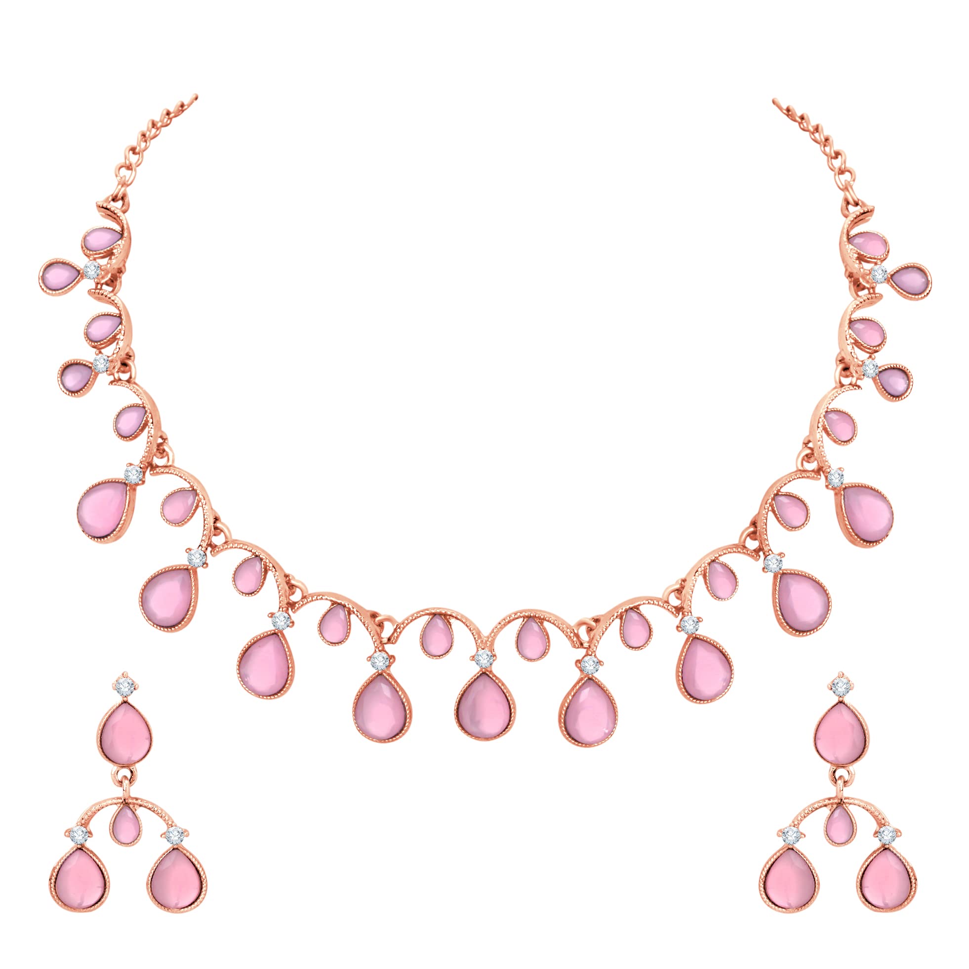 Atasi International Rose Gold Plated Pastel Pink Monlisa Stone Necklace Jewellery Set with Earrings for Women & Girls for Party & Wedding Collection (RGMP5709) (B0BSSZHV91) Amazon Price History, Amazon Price Tracker