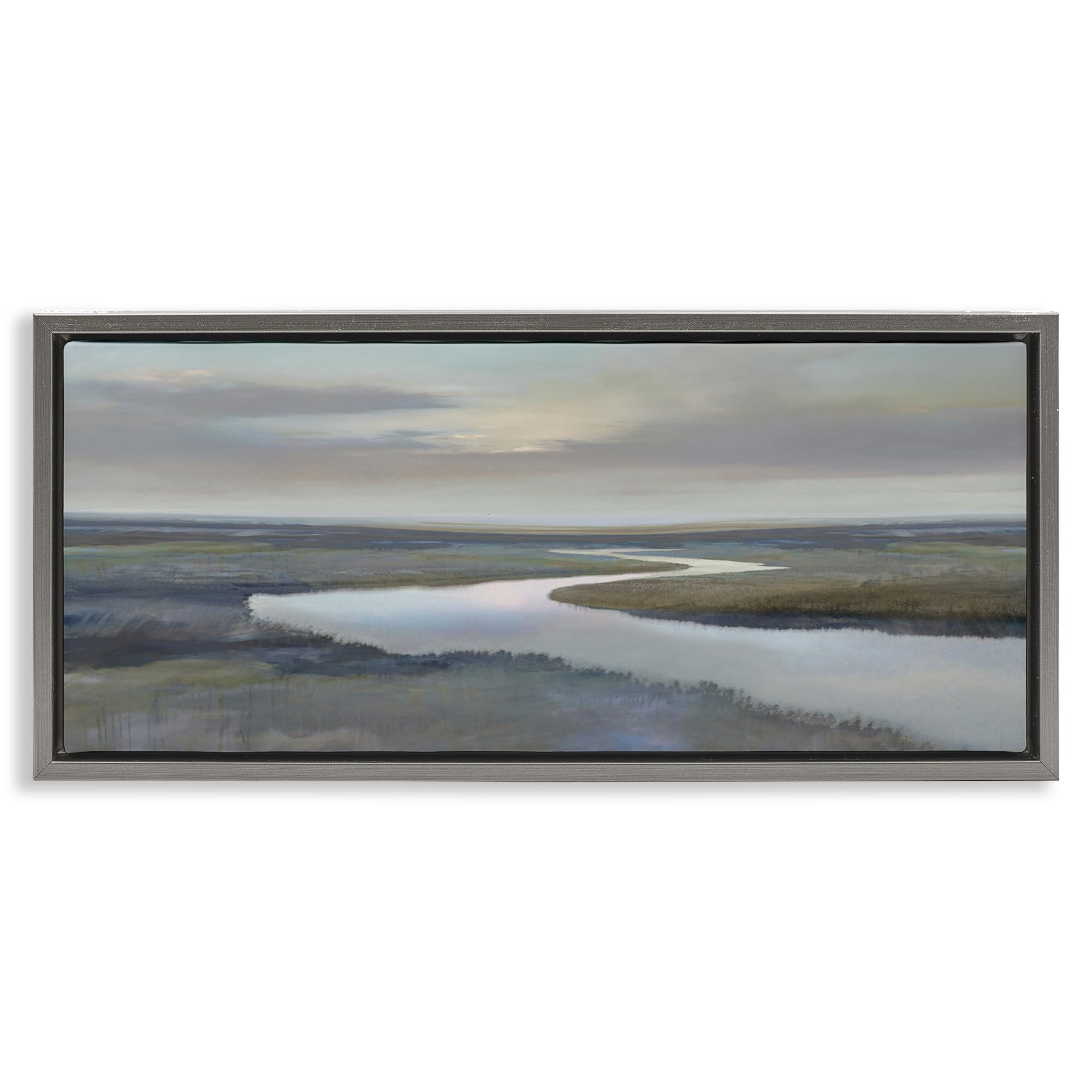 Stupell Industries Luster Gray (Matte) Foggy Riverbend Landscape Serenity, 10 X 24 Inch Canvas In Floater Frame