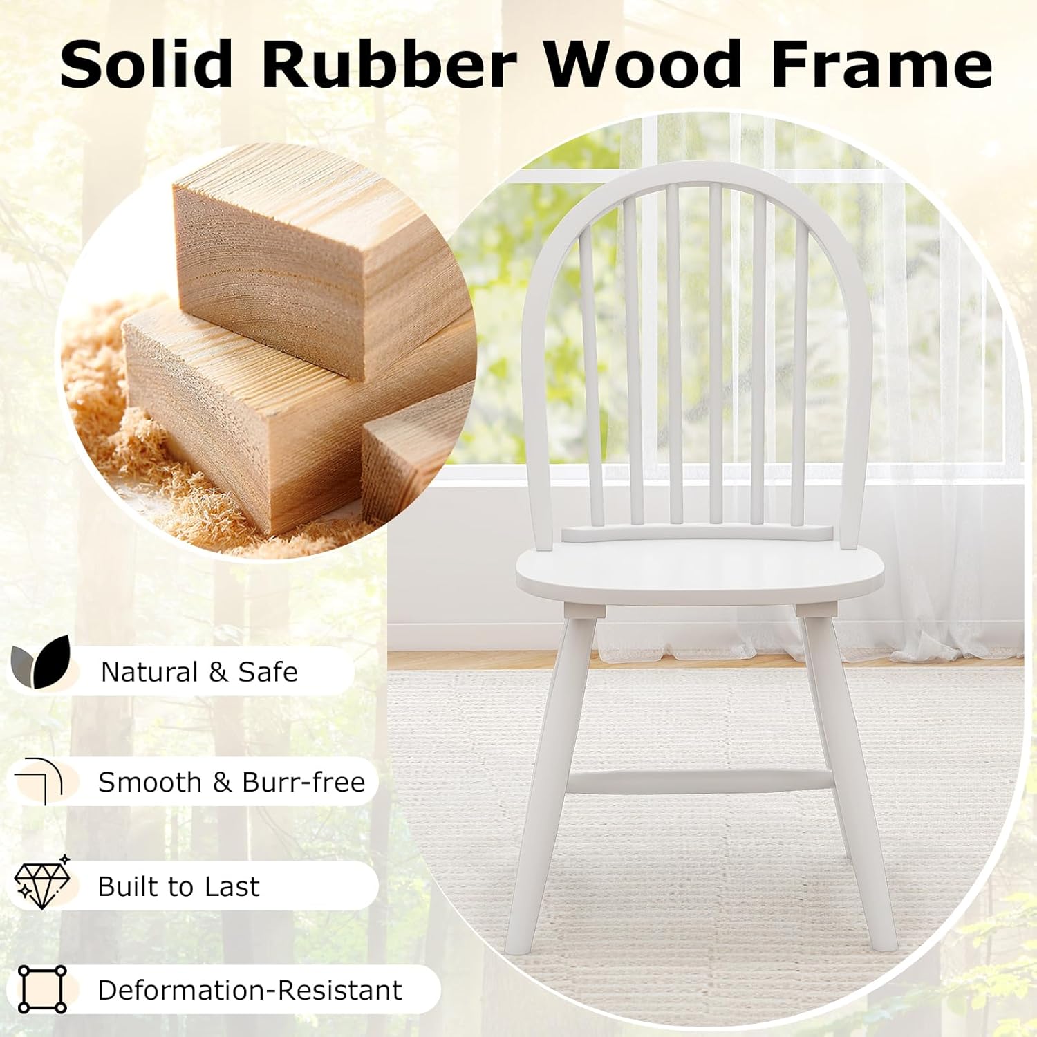 HAPPYGRILL 2 Pieces Wooden Dining Chairs Set, Vintage Armless Windsor Chairs, Kitchen Dining Chairs with Backrest, White