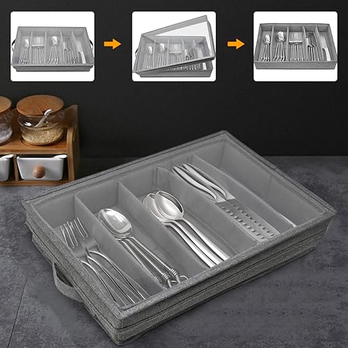 Miniatura 4 de Bravo Estuche de almacenamiento de cubiertos con tapa de PVC, 5 compartimentos, caja de almacenamiento plegable para utensilios, caja de
