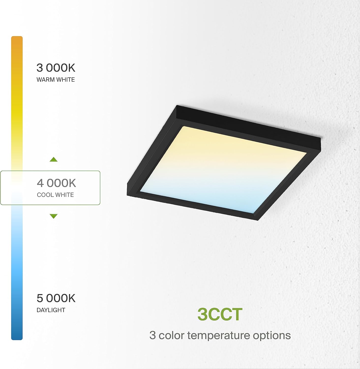 ASD LED Square Surface Mini Panel 7" 12W CCT Selectable 3000/4000/5000K Dimmable Black ETL 12 Pack