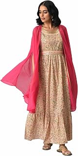Aurelia Women Printed Flared Inner Maxi Dress and Gilet Set Price In India