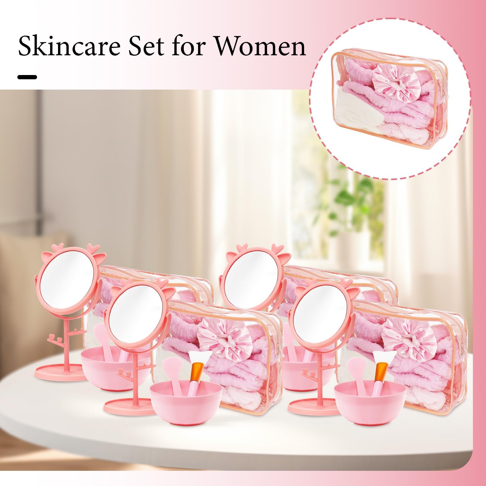 96 pezzi di articoli per feste da donna, include maschera per il viso, set di ciotole, specchio, fascia, scrunchies, borse per cosmetici, panni per il viso per spa, pigiama party, pigiama party