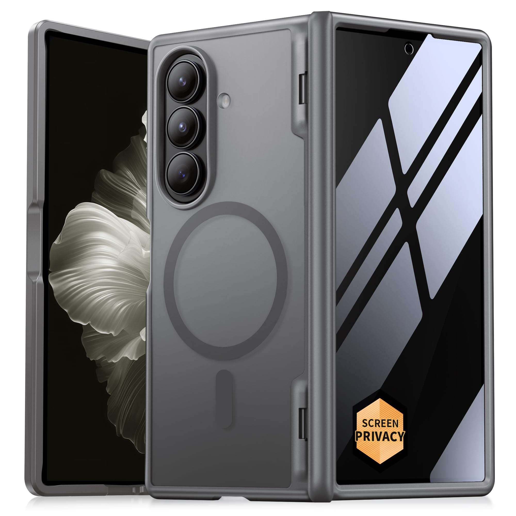 MOBOSI Magnetic for Z Fold 7 Case with Privacy Screen Protector, Samsung Galaxy Z Fold7 Cover[Compatible with Magsafe & Full Body Hinge Protection] Shockproof Phone Cases for zfold 7, Silver Shadow
