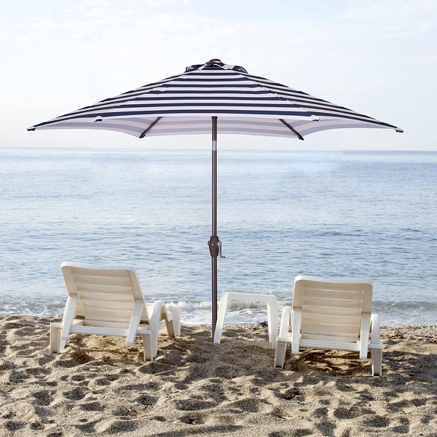 8.6FT Patio Umbrella Outdoor Table Market Umbrella with Tilt Crank 6 Ribs Parasol Sun Umbrella Waterproof Sunproof for Patio Garden Deck Swimming Pool