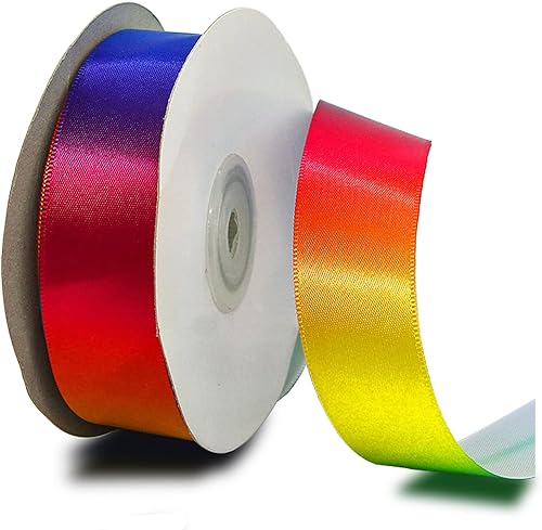 Rollo de cinta de satén arcoíris brillante de una sola cara, 1 pulgada x 25 yardas, cinta para envolver regalos, decoración de boda y hacer lazos de
