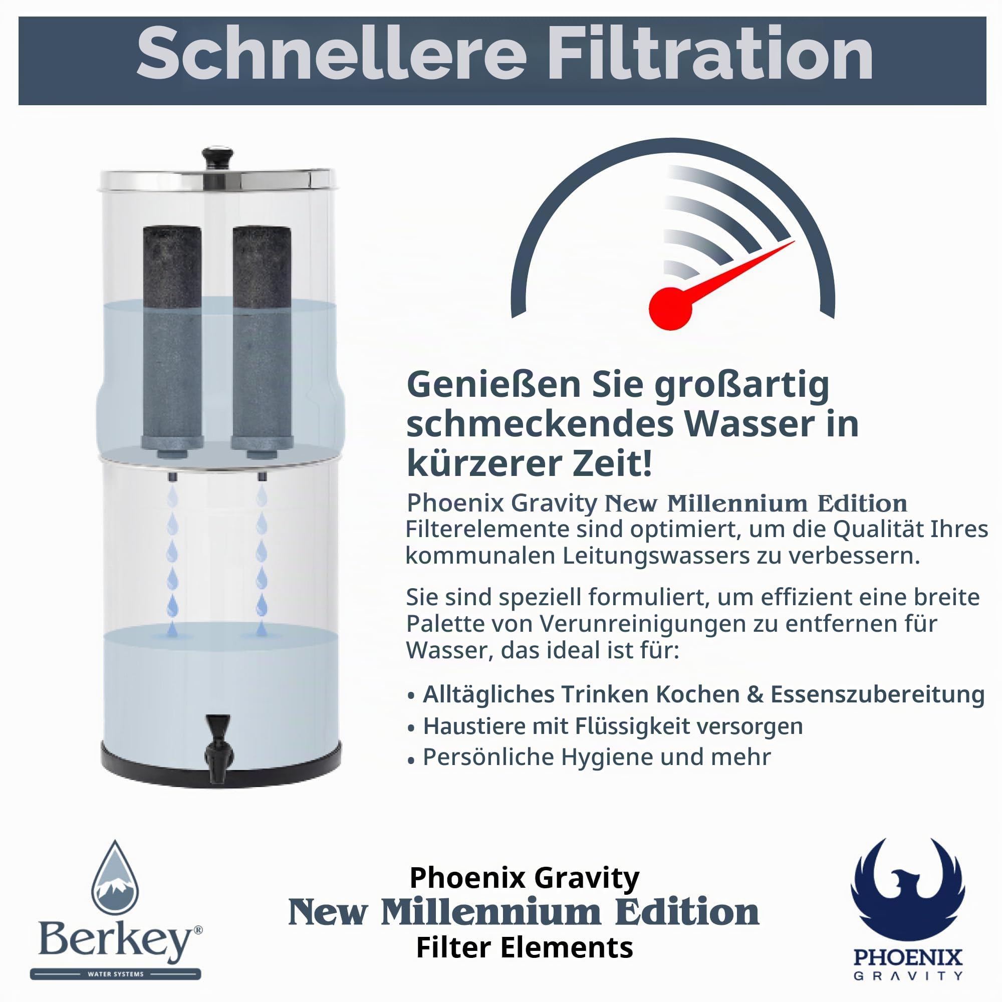 Berkey Phoenix Gravity Millennium Edition Filterelemente (2er-Set) – NMCL empfohlener Ersatz anstelle von schwarzen Berkey Elementen BB9-2