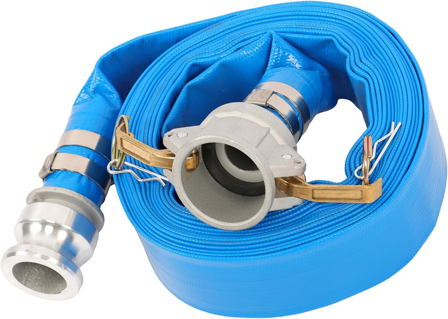 1-1/2 x 25ft Heavy-Duty PVC Swimming Pool Backwash Hose, Weatherproof Discharge Reinforced Hose with Aluminum Camlock C and E Fittings for Swimming Pools, Water Transfer, Pool Drain