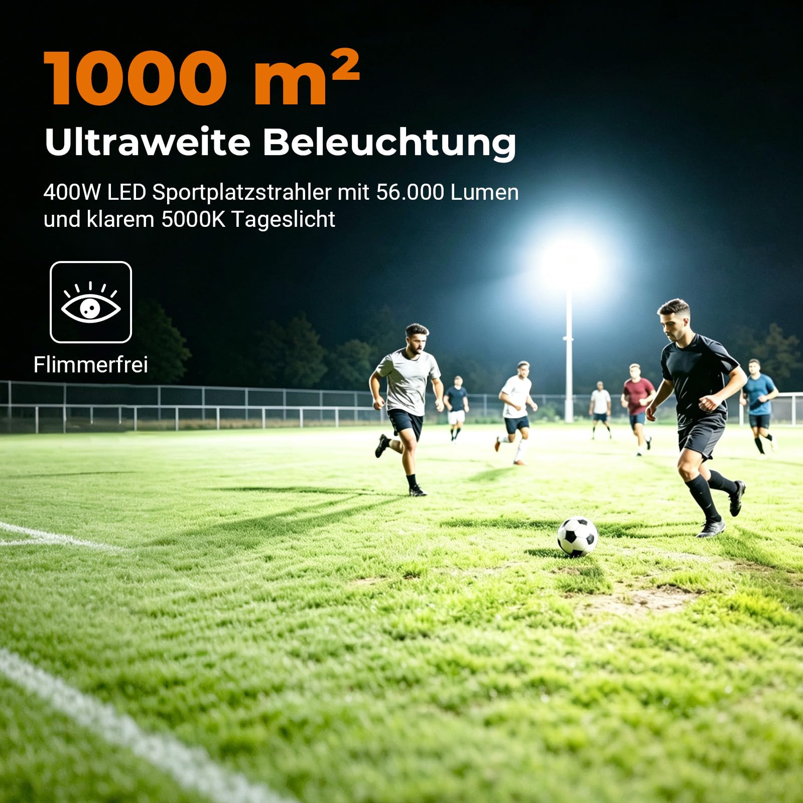 400W LED Flutlicht 56000LM, 85V-305V Weitspannung Scheinwerfer | 5000K. Flimmerfrei, IP67, 10KV. Robust & einfach montierbar. Geeignet für Sportplatz Baustellen. Generatorkompatibel