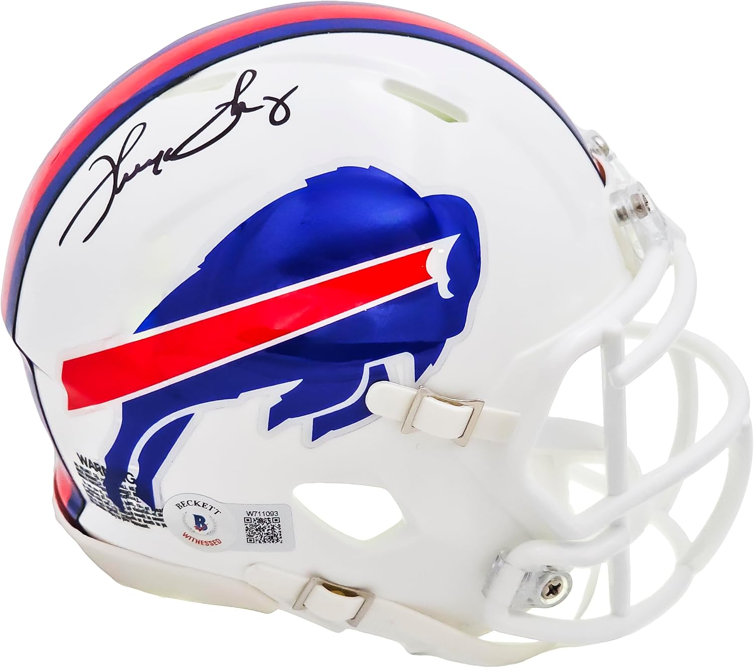 Thurman Thomas Autographed White Speed Mini Football Helmet Beckett BAS Witness Stock #220470