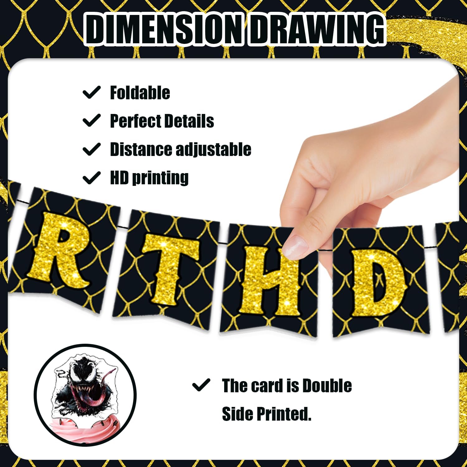 42pcs Dragon Birthday Party Decorations Includes Cake Toppers,Cupcake Toppers, Banner, Backdrop, Balloons - Black Gold Dragon Theme Party Supplies Set for Baby Shower - Image 4