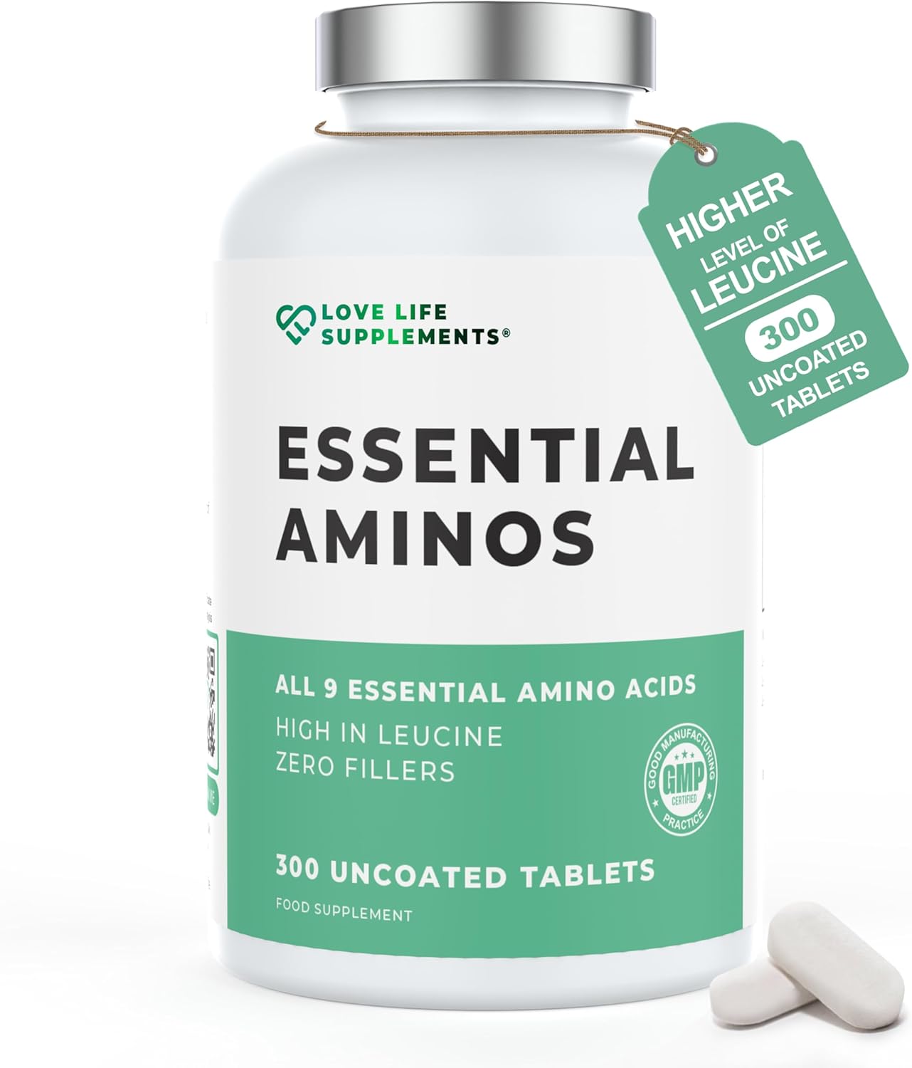 Essential Amino Acids – All 9 EAA Amino Acids with All 3 BCAA’s Plus 6 More EAAs to Build and Repair Muscle | 300 Tablets / 60 Servings | 5-10g per Serving | High in Leucine and Vegan Friendly