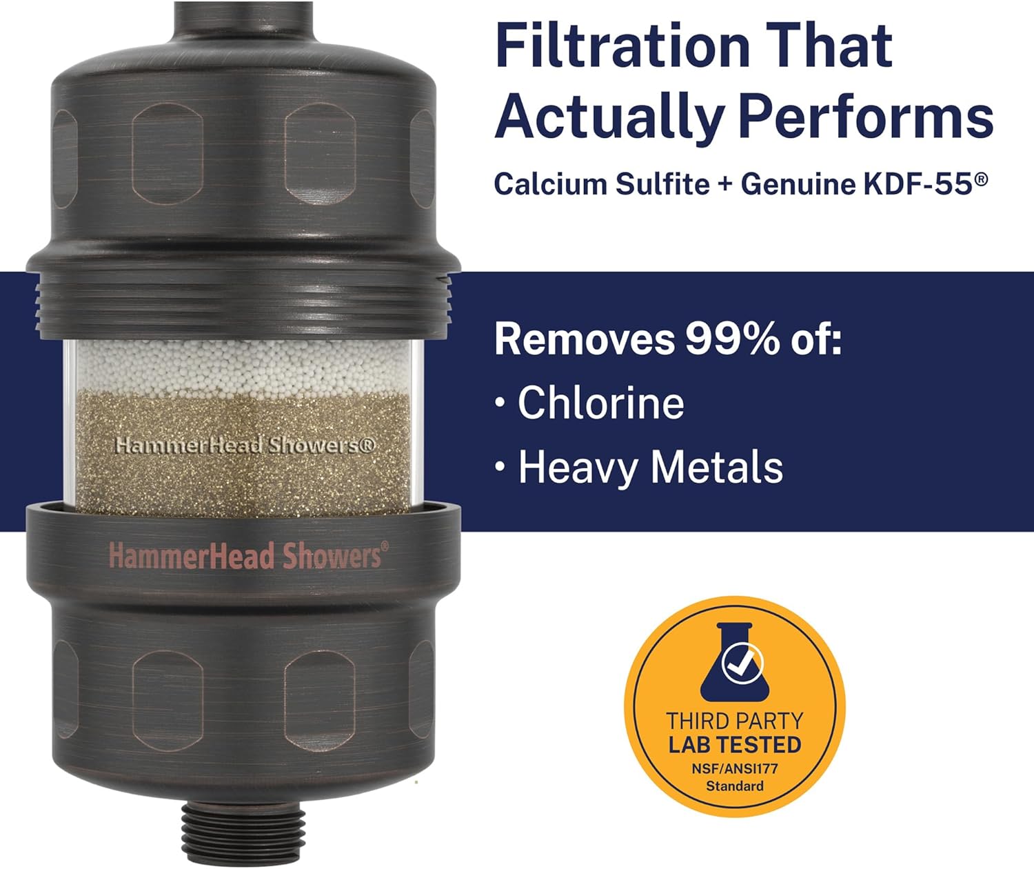 HammerHead Showers® Solid Metal Shower Head Filter with Handheld Shower Head, 2.5 GPM High Pressure Shower Head with Hose – Removes Chlorine and Heavy Metals, Universal Attachment, Oil Rubbed Bronze