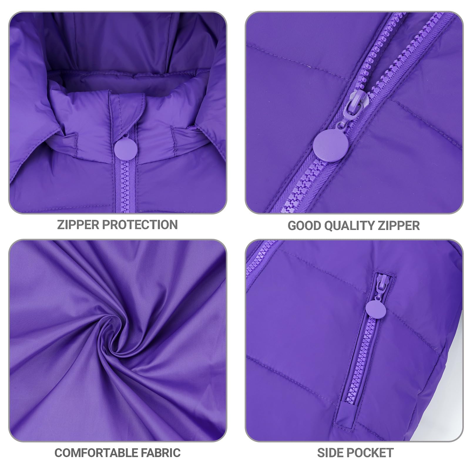 JiAmy Conjunto de 2 piezas de traje de nieve para niña, chaqueta acolchada con capucha y pantalones de nieve, traje de esquí ultraligero, Púrpura, 130/6-7 Years