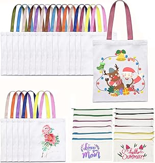 Gekestory 32 Pieces Sublimation Tote bags, Sublimation Blanks Canvas Tote Bags, Reusable Grocery Bags DIY Heat Transfer Canvas Tote Bags Cosmetic Makeup Bags Shopping Bags for DIY Crafting Gift