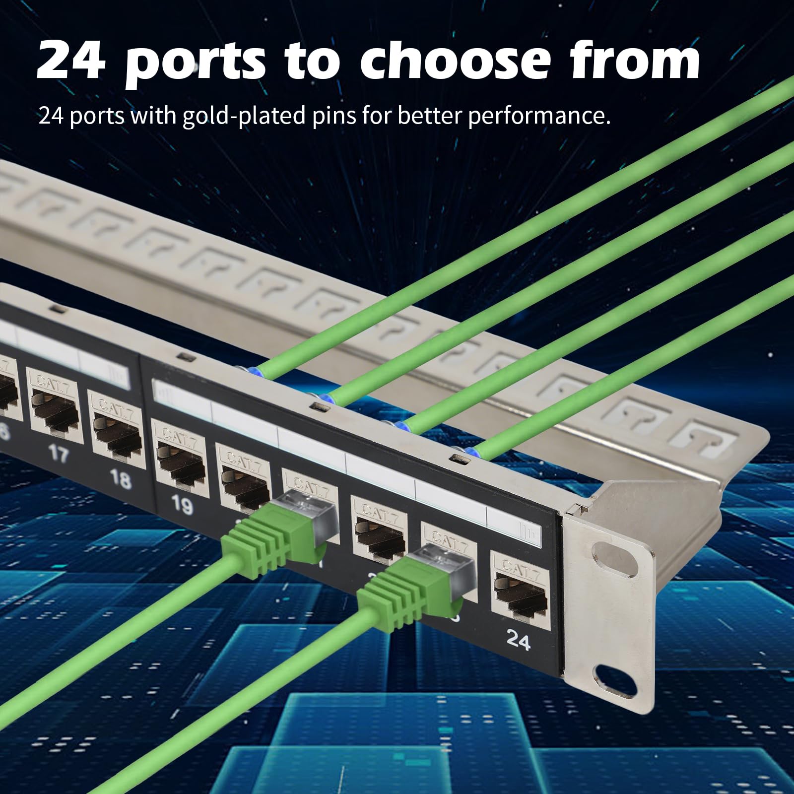 Panneau de brassage CAT7 24 ports, panneau de distribution, montage en rack 19", 24 modules Keystone Cat7, réseau LAN RJ45 blindé, 10 Gbit/s 600 MHz