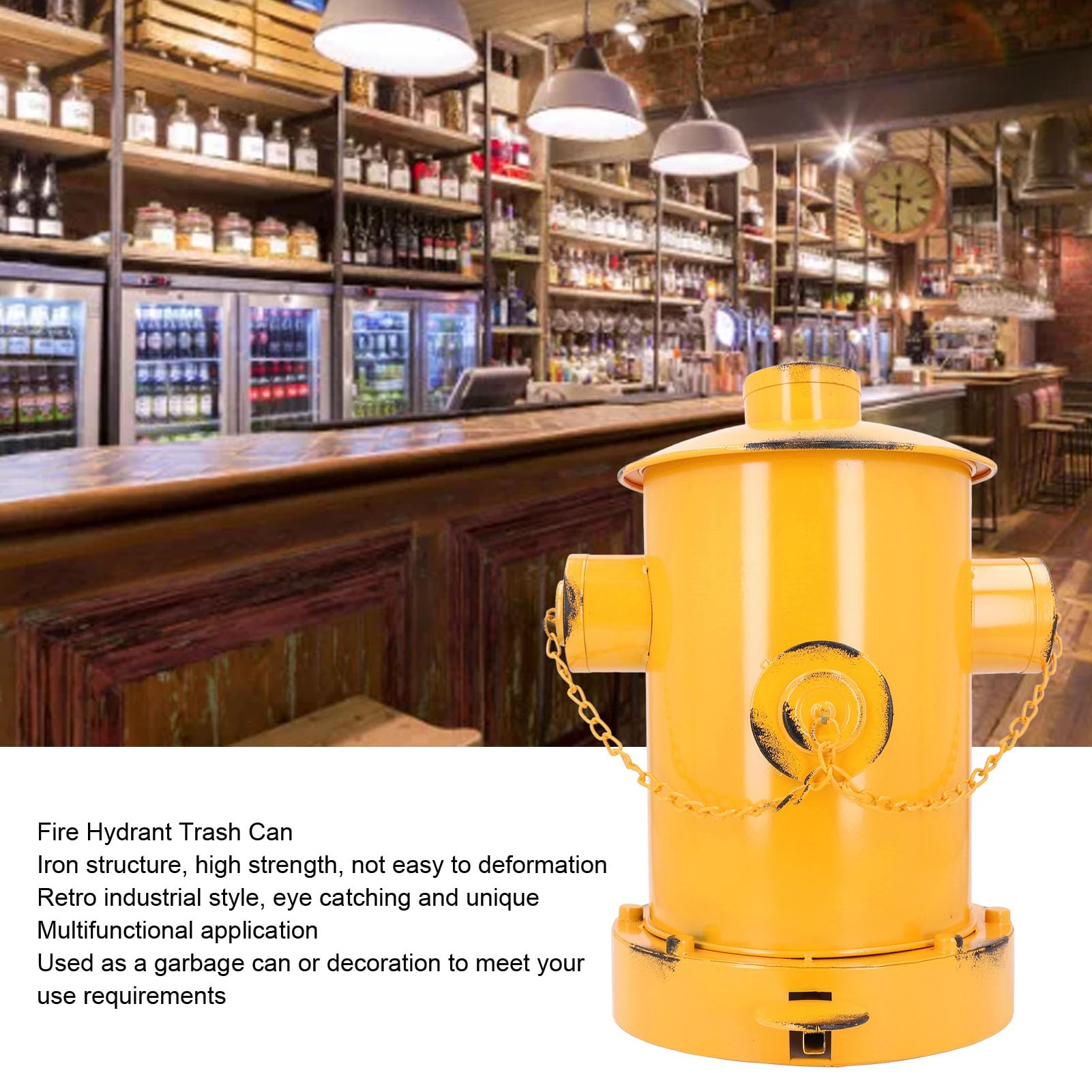 Poubelle de Bouche D'incendie Décorative Rétro en Fer de Style Industriel, Poubelles Intérieures et Extérieures en Fer avec Seau à Pédale pour Jardin, Maison, Cuisine (yellow)