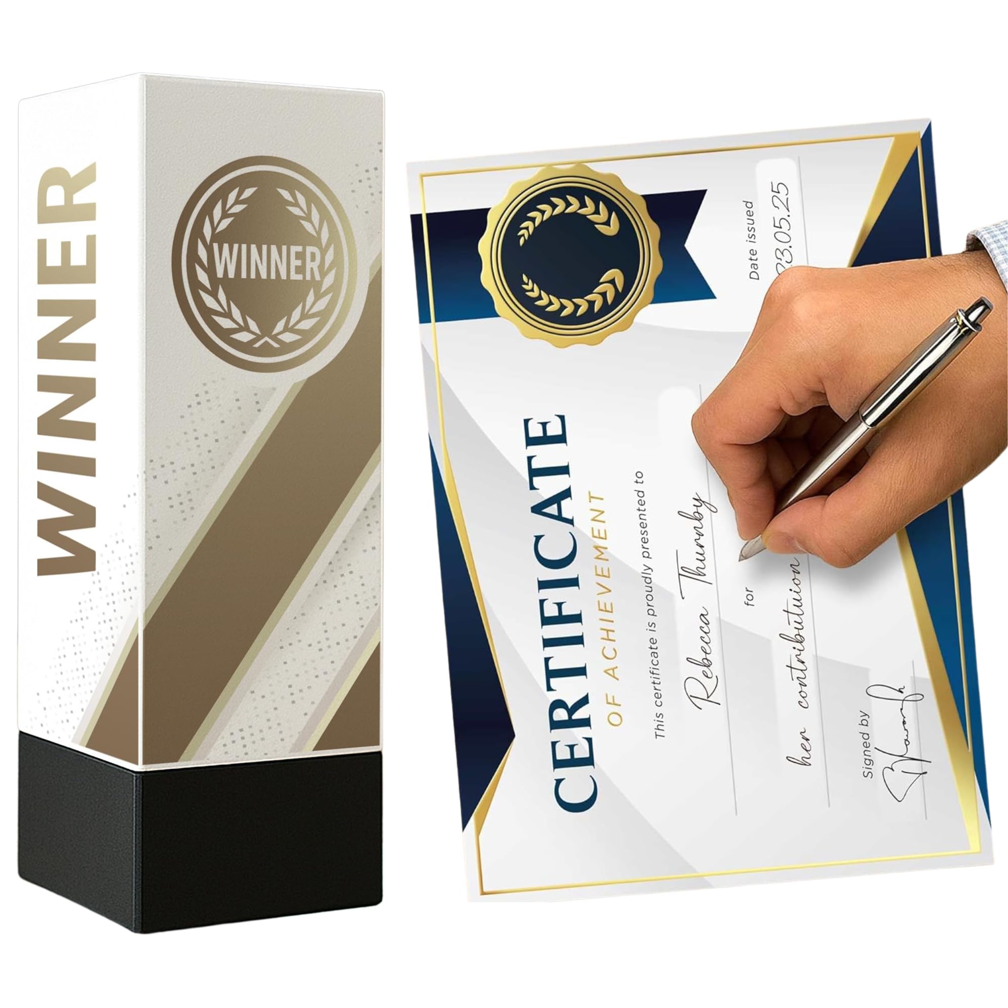 TROPHIESPLUSMEDALS Geo Block Winner Award & Certificate – 17cm Weighted Plastic Trophy | Ideal Winner Trophy for Sports, Competitions, Schools & Events | Premium Geo Block Award Design