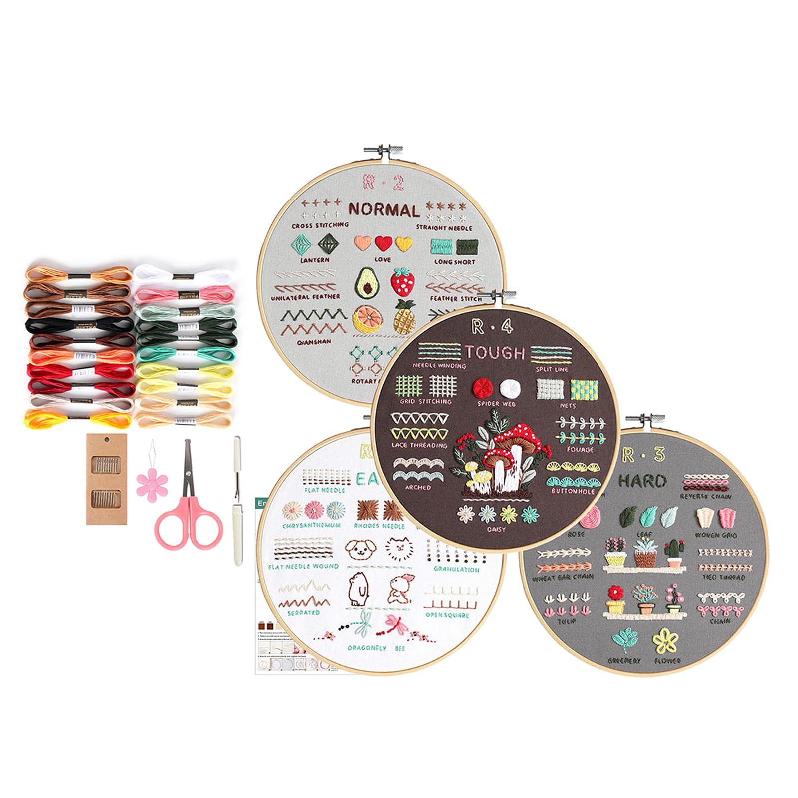 YROHGKPN 4 Sets Animal Flower Plant Embroidery Set with Instruction for Adult Beginner Embroidery Set with Pattern Instruction
