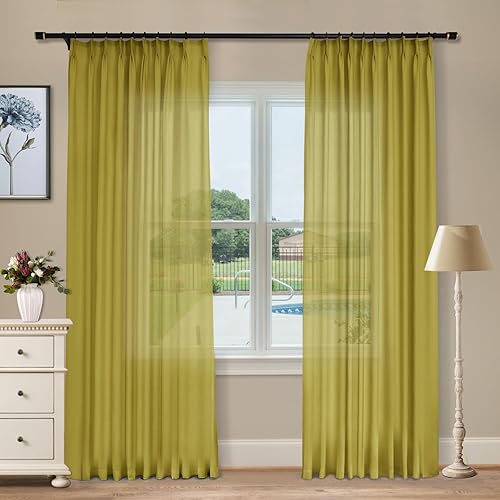 Cortinas plisadas de lino para oscurecer la habitación, paneles plisados filtrantes de luz para sala de estar y dormitorio (color lima, 72 pulgadas
