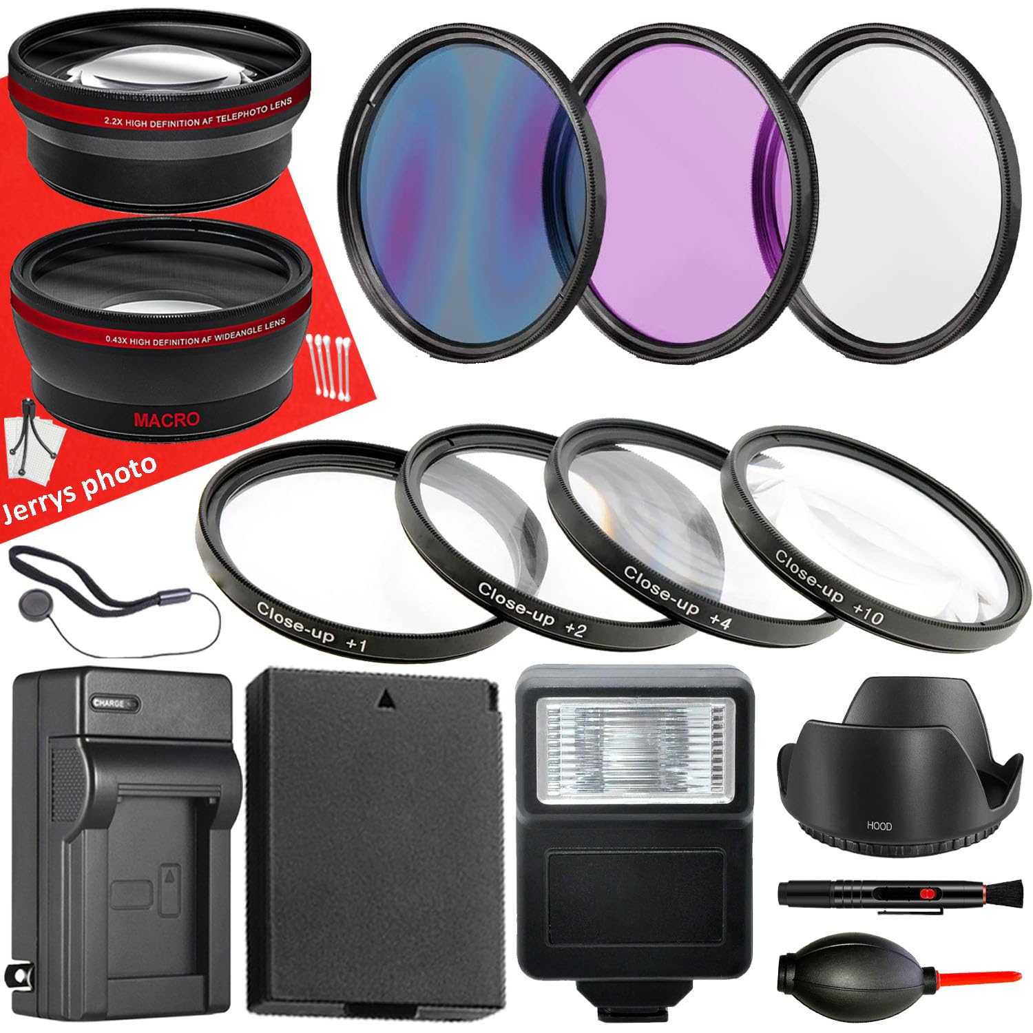 55mm Accessory Bundle for Canon EOS R10 + Wide Angle and Telephoto Lens + Battery + Battery Charger + Filters + Slave Flash + More (17pc Bundle)