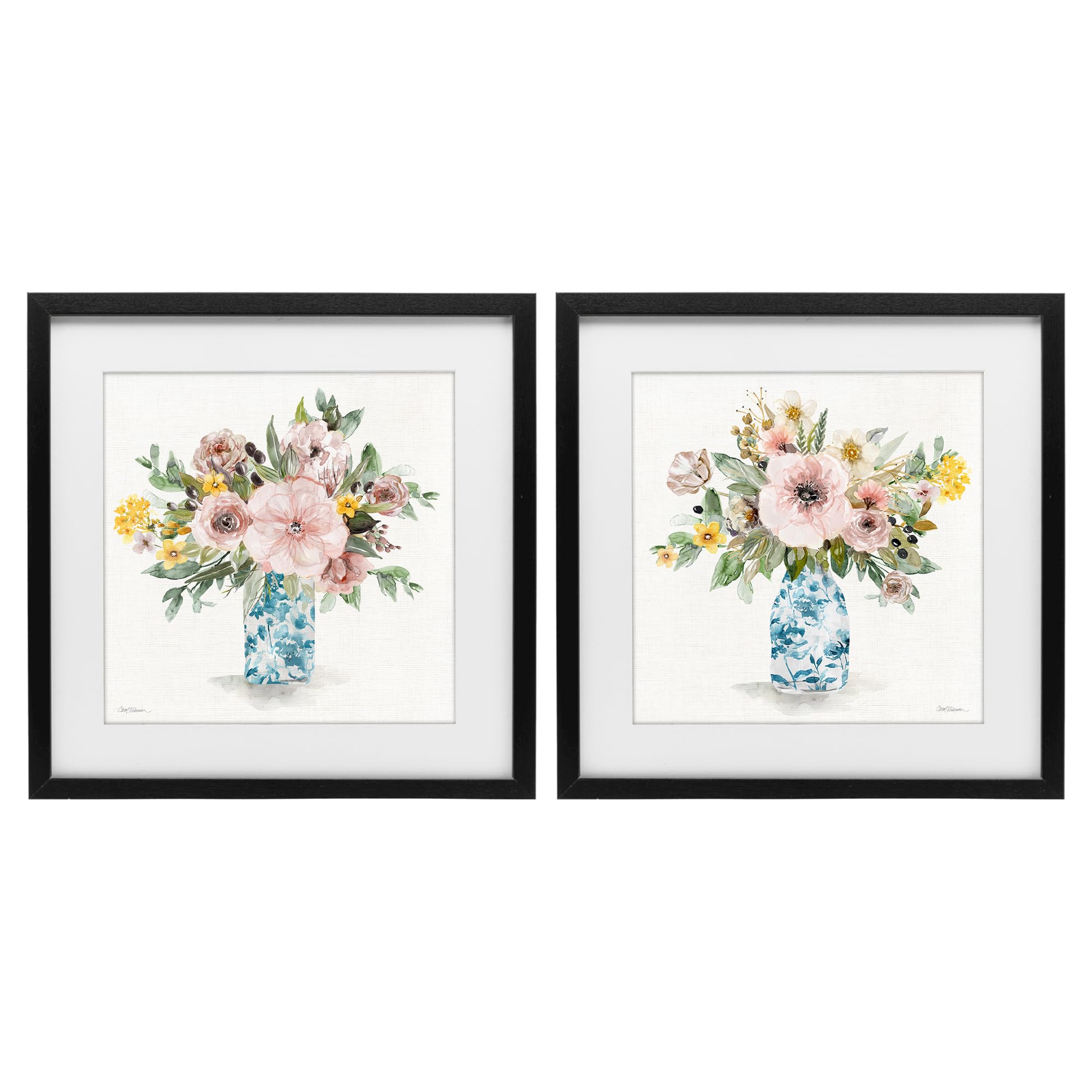 Stupell Industries Chinoiserie Bouquet Watercolor Vase 'Summer Chinoiserie Flowers'| 2Pc Framed Print Under Glass Set