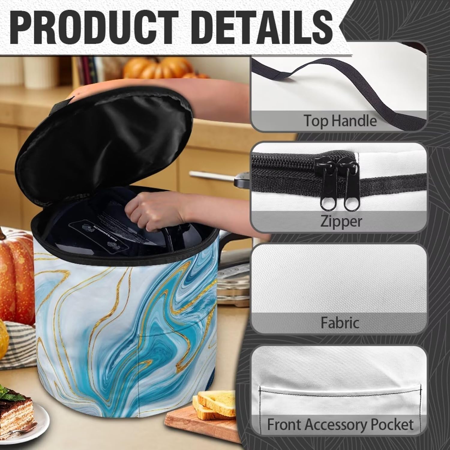 Blue Marble Texture Dust Cover Compatible with Instant Pot 6 Quart-Appliance Covers- Insulated Pressure Cooker Cover with Pockets for Kitchen Accessories Dust Bag Carrying Case