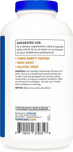 Miniatura 16 de Nutricost L-lisina 500mg (1000mg porción), 500 cápsulas (3 botellas)