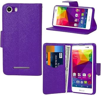 BLU Advance 5.0 , BLU Dash M Case , BNY-WIRELESS TM Luxury Design Magnetic Leather Flip Wallet Pouch Cover Case For LU Advance 5.0 , BLU Dash M , Card Holder With a Viewing Stand-purple