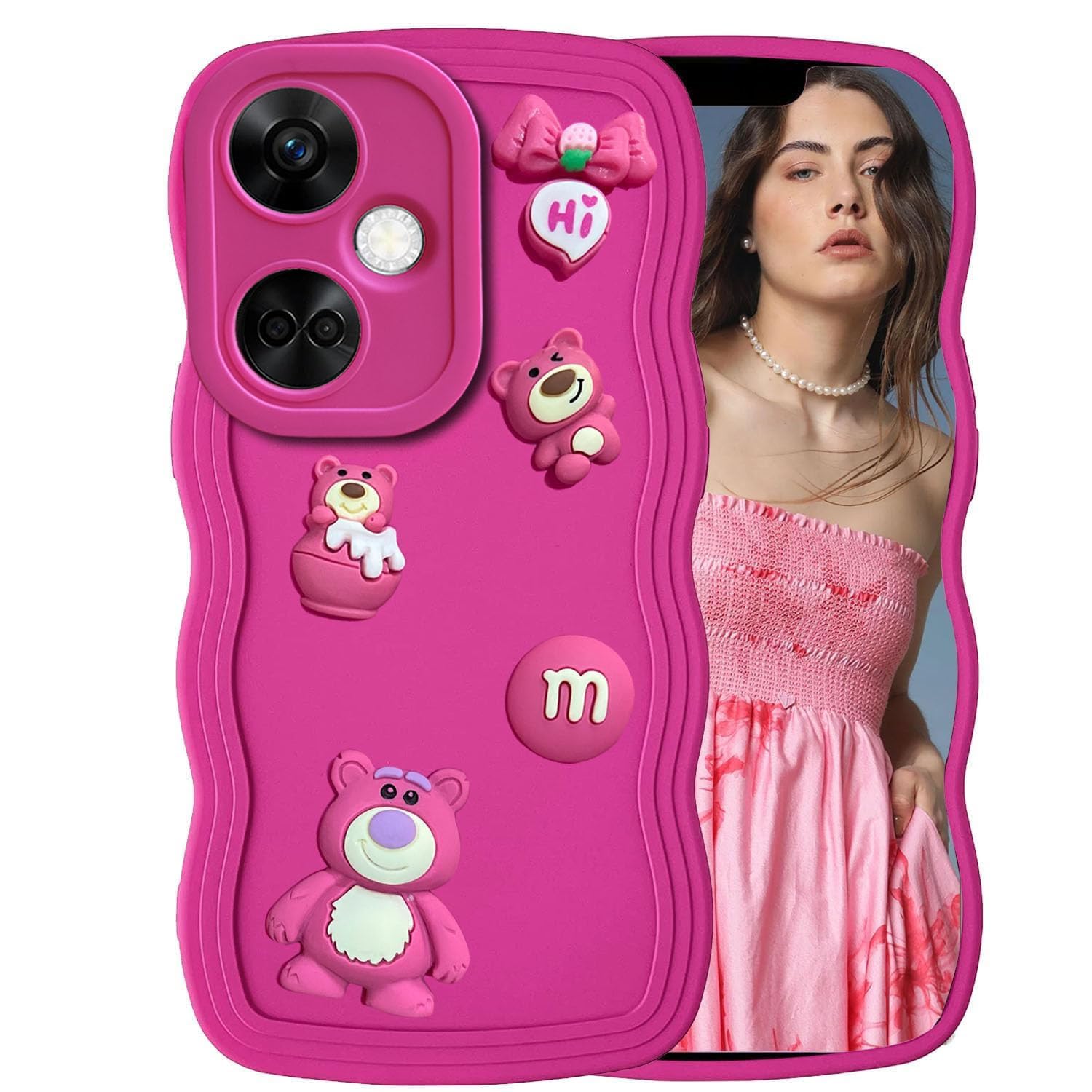 KC Back Cover for Oneplus Nord CE 3 5G - 3D Cute Curly Wave Cartoon Characters and Cherry Shockproof Soft Bumper Silicone Case with Camera Protection (Pink) (B0CLK6BTTM) Amazon Price History, Amazon Price Tracker