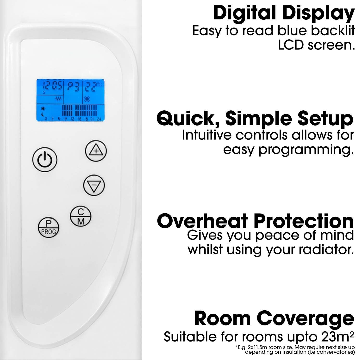 Futura 2000W White Electric Radiator Heaters for Home Bathroom Safe 24/7 Day Timer Electric Heater Lot 20 & Advanced Thermostat Control Wall Mounted Low Energy Panel Heater with Child Lock - Image 3
