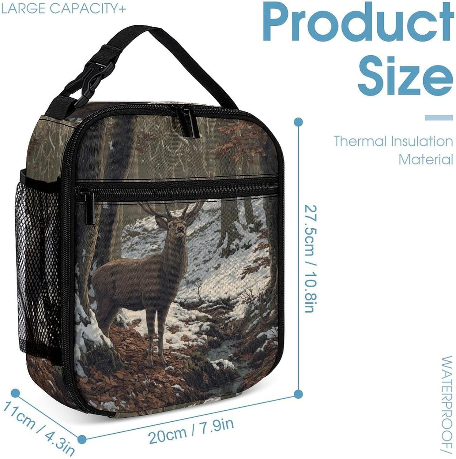 Stags Autumn Snowy Forests Funny Backpack Set Lunch Bag Makeup Bag 3 in 1 image 4