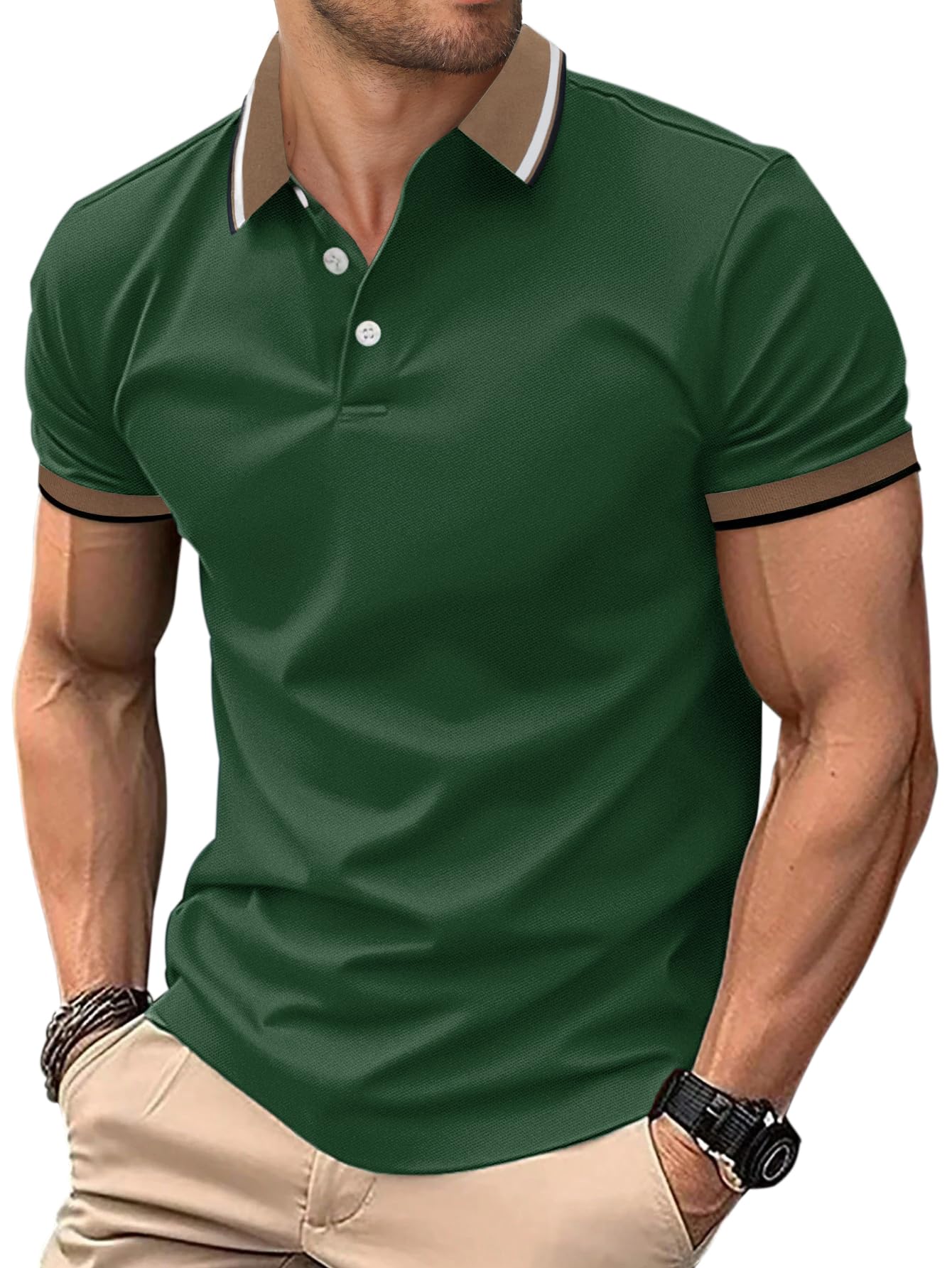 HMIYA Herren Poloshirt-Kontrast Kurzarm Poloshirt Herren Basic Sommer Shirt