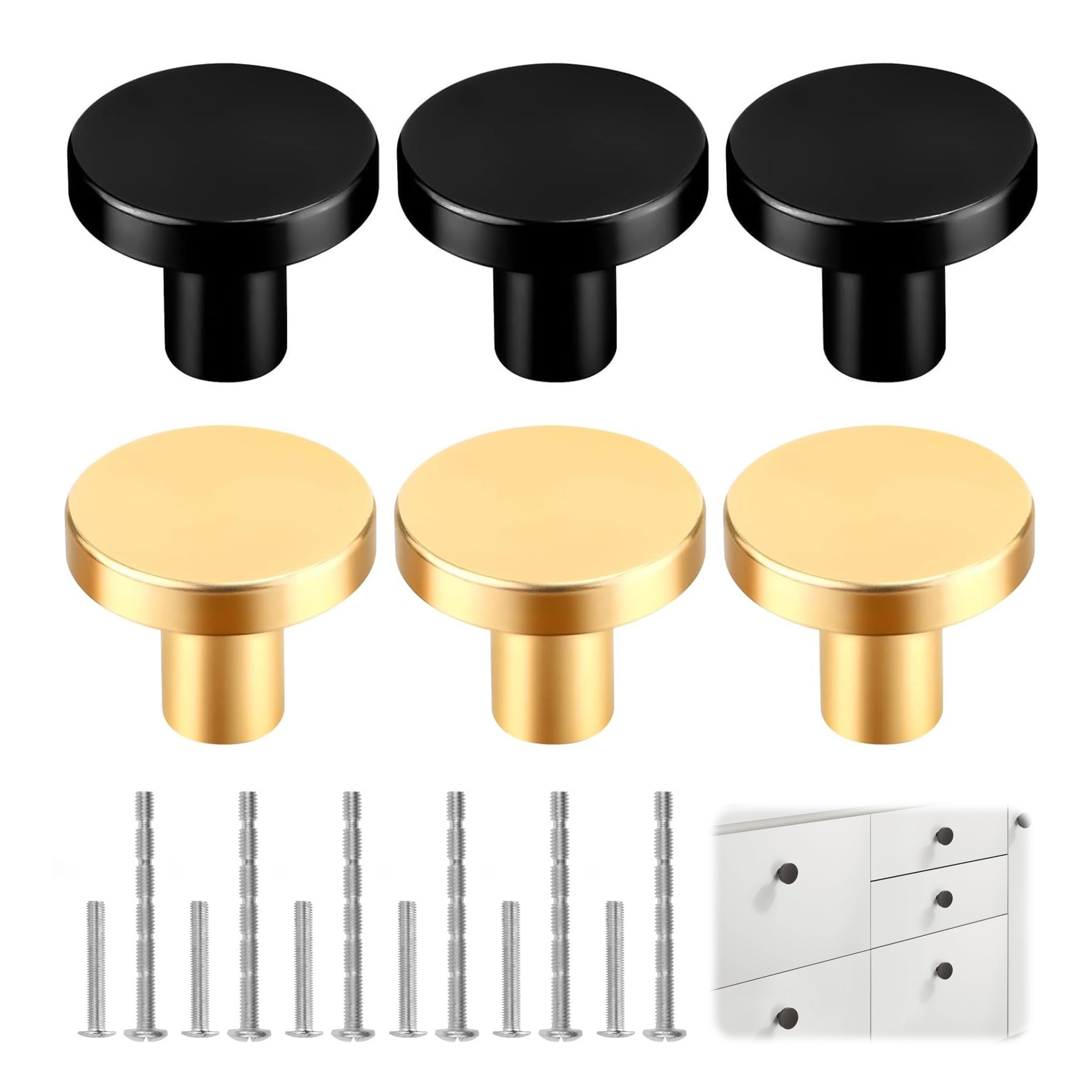 SJDOFU Round Cabinet Knobs, 6PCS Door Kitchen Hardware Cupboard Knob