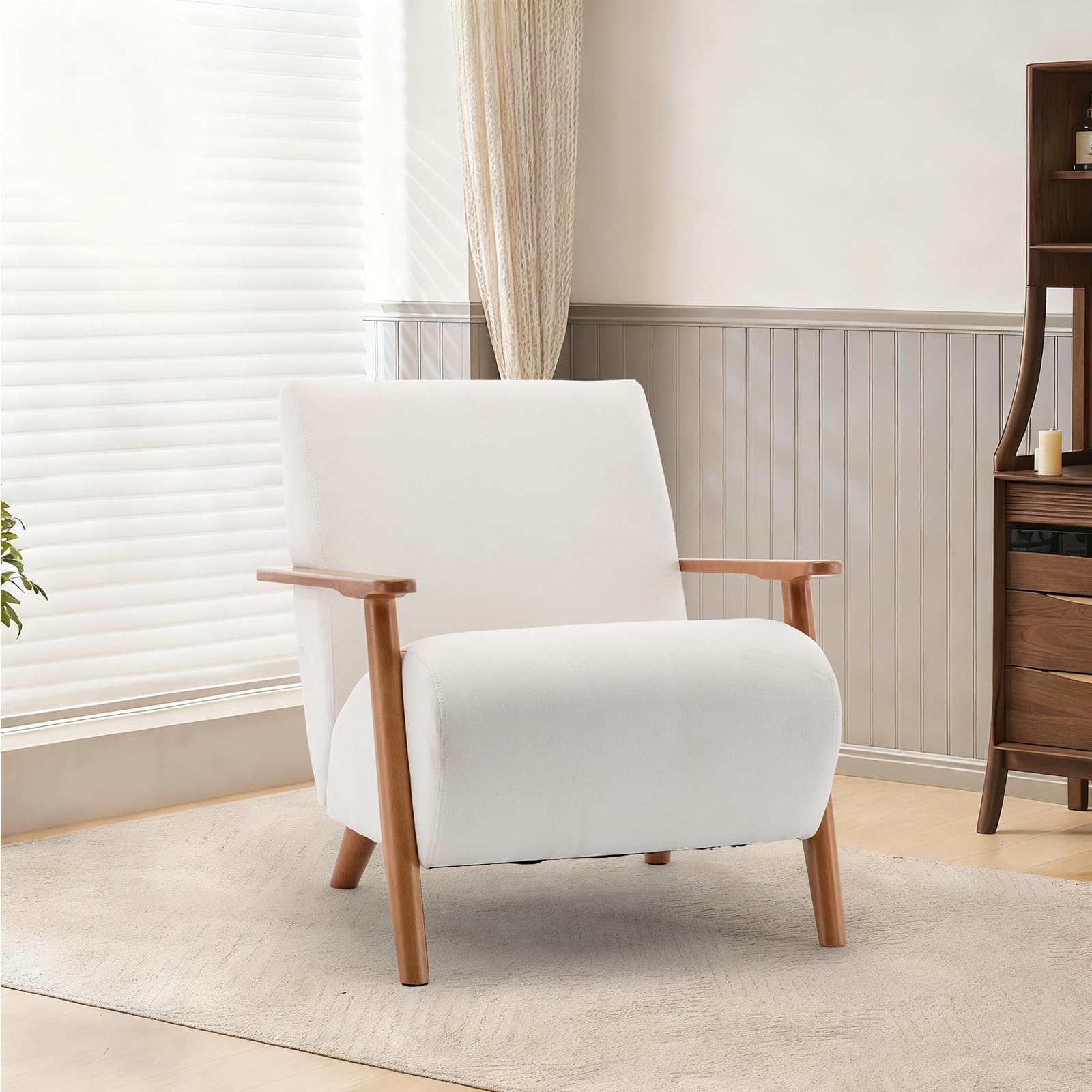 TQHOQ Modern Accent Armchair for Living Room, Upholstered Linen Lounge Chair with Solid Wood Frame (Beige, 1PCS)