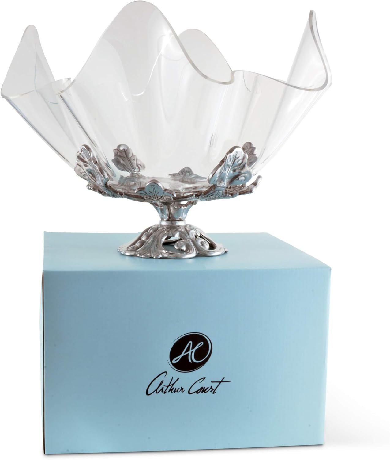 Arthur Court Designs Aluminum Metal Fleur-De-Lis Stand with Acrylic Serving Bowl 14 Diameter x 12.5 inch Tall