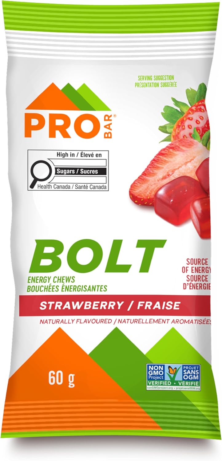PROBAR - Bolt Organic Energy Chews, Strawberry, Non-GMO, Gluten-Free, USDA Certified Organic, Healthy, Natural Energy, Fast Fuel Gummies (12 Count)