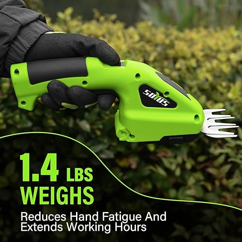 Miniatura 3 de SOYUS Cortasetos inalámbrico, recortadora de setos de mano 2 en 1, recortadora de césped eléctrica de 7.2 V con cargador y batería, cizalla de