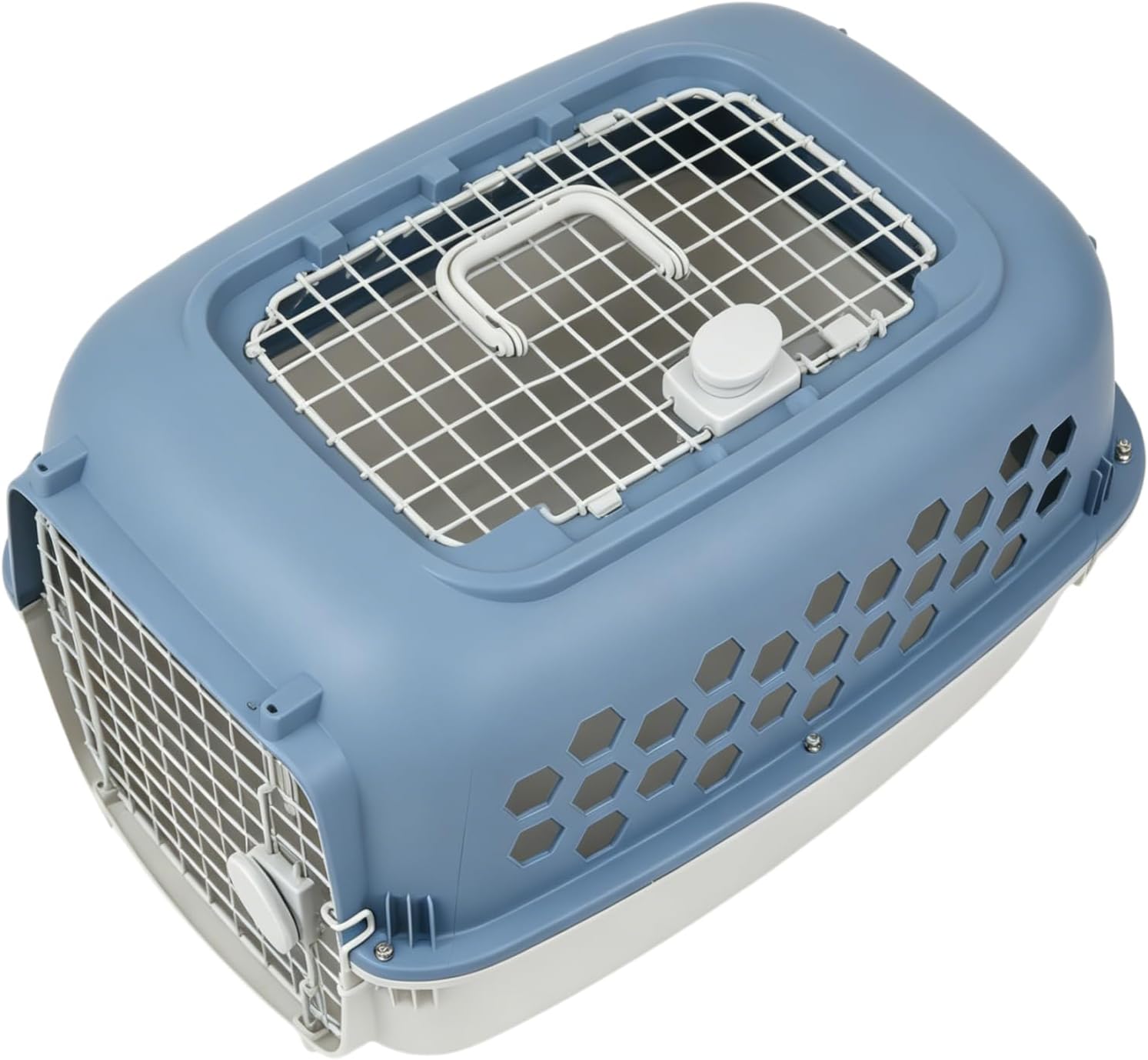 24 Inch Pet Carrier, Durable Plastic, Two Door Openings, Ventilation and Security Lock, Top Loading Dog Kennel, Hard Sided Pet Carrier Durable,Blue