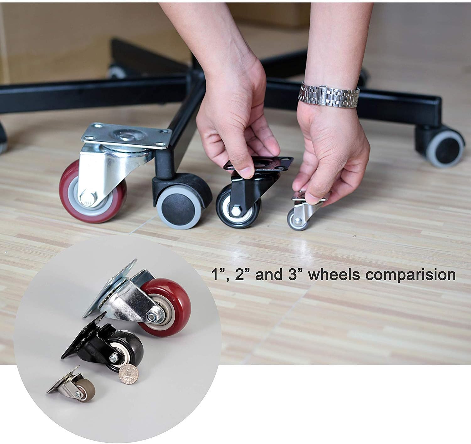 bayite 4 Pack 1" Low Profile Casters Wheels Soft Rubber Swivel Caster with 360 Degree Top Plate 100 lb Total Capacity for Set of 4 (2 with Brakes & 2 Without): Home Improvement