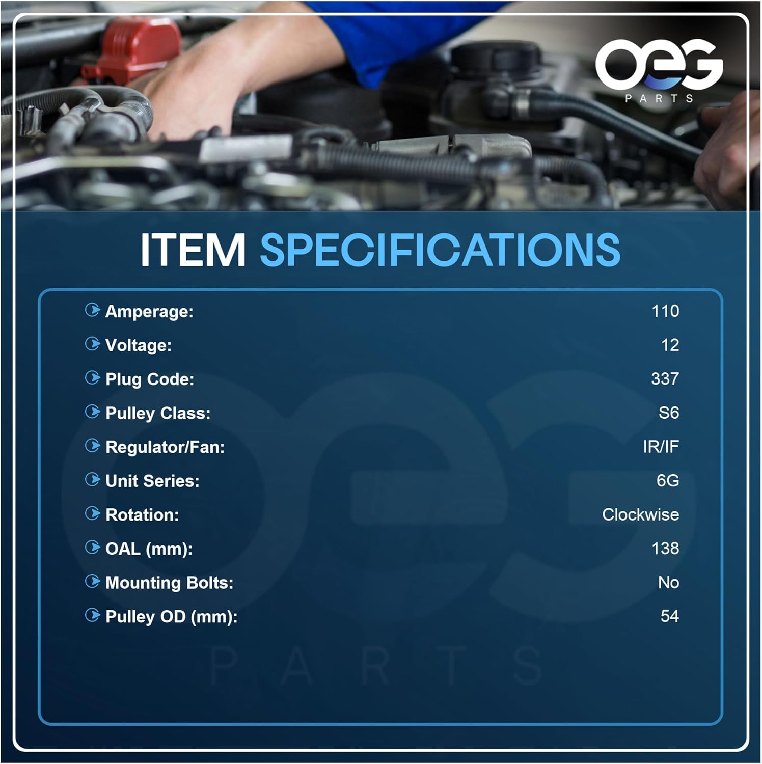 OEG Parts New Alternator Compatible With Ford Focus 2.0L 2.3L Auto Trans 2005 2006 2007 4S4T-10300-AC 4S4Z-10346-AB 7S4T-10300-AA 7S4Z-10346-A