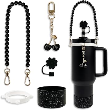 Stanley Cup Accessories Set for Stanley 30 oz 40 oz Tumbler, Includes Straw Cover, Silicone Boot, Water Bottle Handle Strap, and Cherry Charm, Compatible with Pink & Purple Stanley Cup