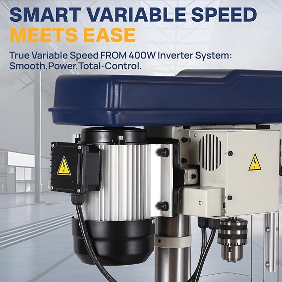 10-Inch Benchtop Drill Press- Variable Speed 50-3000 RPM,Bench Drill Press Cast Iron Table & Base, 6.2-Amp Drill Presses With Laser And LED Work Light ,0.4 kW Variable Frequency Drive (white)