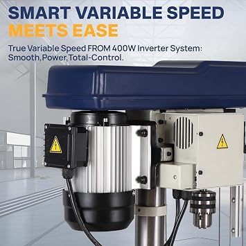 10-Inch Benchtop Drill Press- Variable Speed 50-3000 RPM,Bench Drill Press Cast Iron Table & Base, 6.2-Amp Drill Presses With Laser And LED Work Light ,0.4 kW Variable Frequency Drive (white)